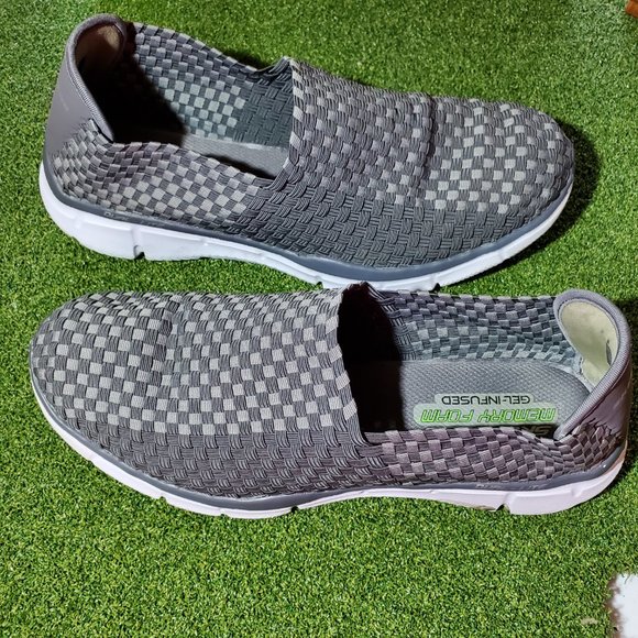 Skechers Men’s Equalizer / Memory Foam Slip-On Shoes – Gray Woven – Size 12